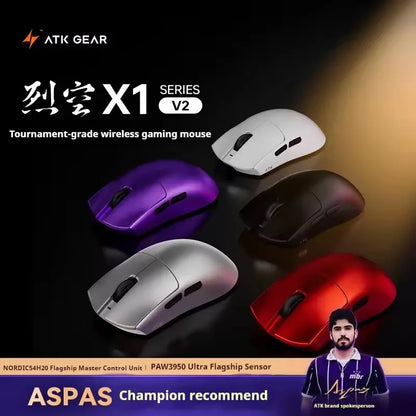 Rato sem fios ATK Blazing Sky X1 V2 Series Dual Mode Paw 3950ultra, taxa de resposta 8k, ergonomia personalizada, rato gaming e e-sport para escritório
