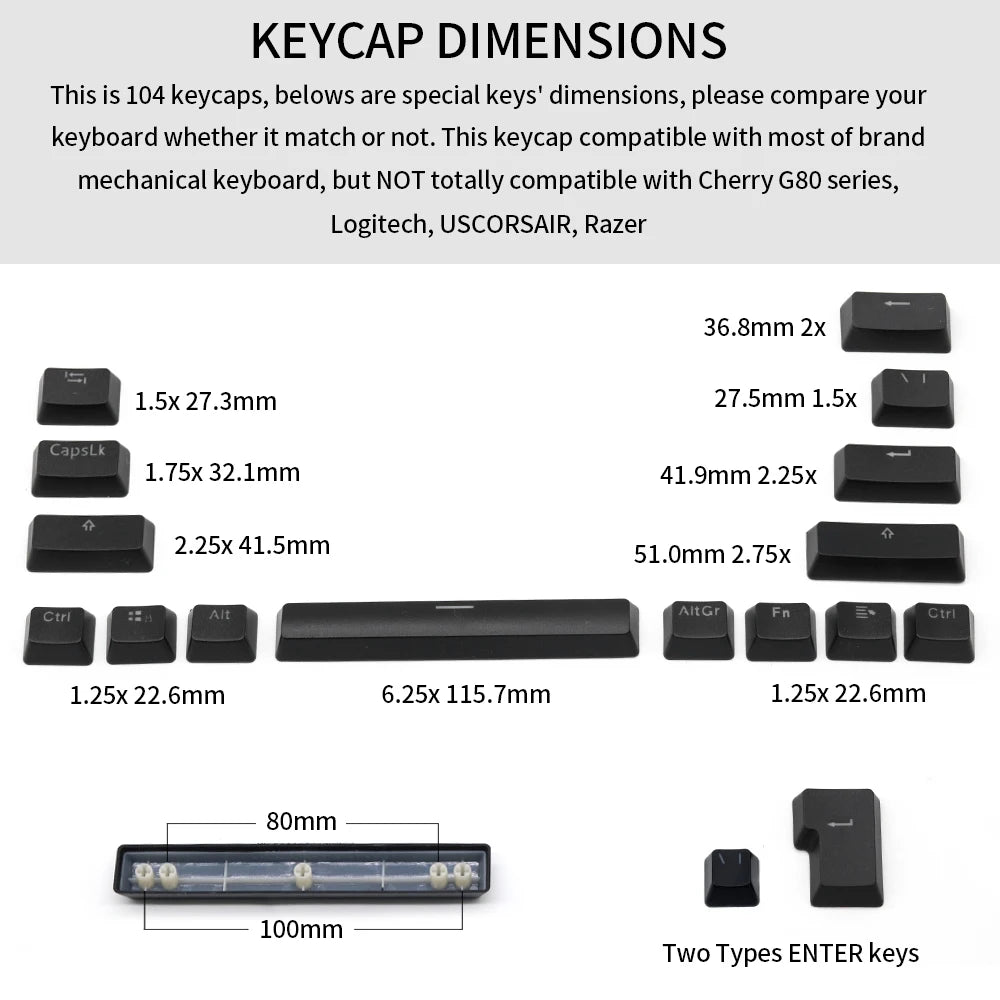 104 Teclas Keycaps Retroiluminadas Coreano Francês Russo Espanhol Alemão para Teclado Mecânico com Switch MX, Perfil OEM, Teclas ABS DIY