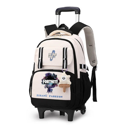 Mochila Escolar com Rodas Fortnite, Grande Capacidade, Impermeável, Leve e Minimalista, para Portátil, Escola e Viagens Casuais