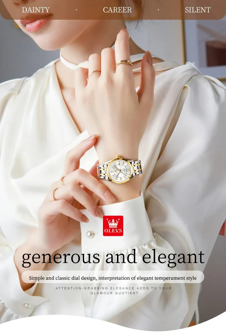 OLEVS Luxury Fashionable Ladies Quartz Watch Waterproof Wristwatch with Arabic Numerals Date Feature And Set Bracelet for Women