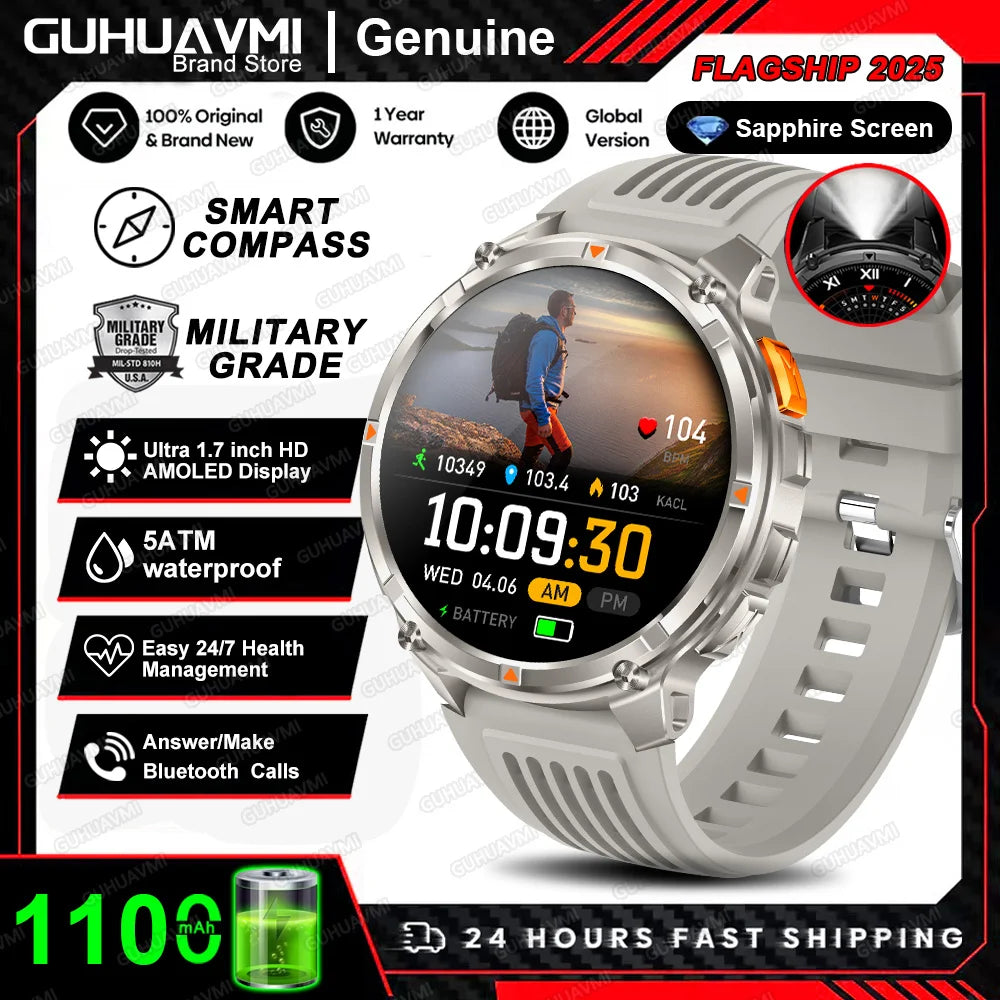New T-REX3 Ultra 1100mAh Battery SmartWatch 10ATM Waterproof GPS Compass Flashlight 1.7" AMOLED HD Call Sports Smart Watch Men
