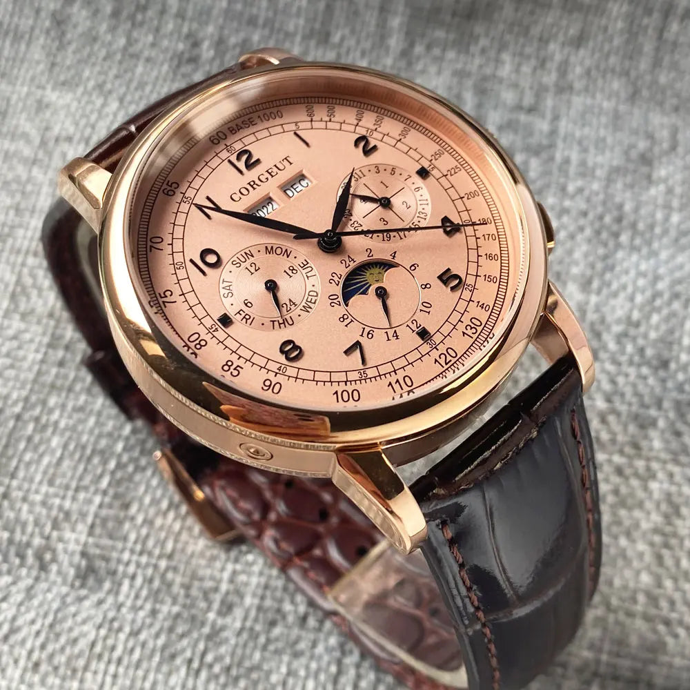Automatické hodinky pro muže Multification, datum, den, měsíc, rok, mechanické pánské hodinky z 316L s leštěným pouzdrem, ukazatelem den/noc, 42mm