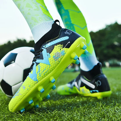 AG/FG Long Studs Soccer Shoes，PU Fabric Mixed Upper，TPU Sole Wear Resistant Anti Slip，Men Women Kids Youth Outdoor Sports