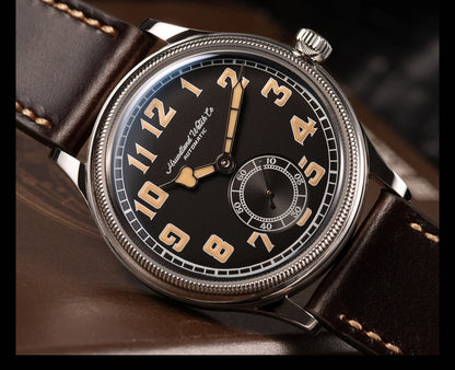 HRUODLAND Retro Flieger Automatic Watches for Men 38mm Seagull ST1701 Mechanical Wristwatch C3 Green Luminous K1 Mineral Bubble Crystal Oil Leather Strap Business Pilot Watch