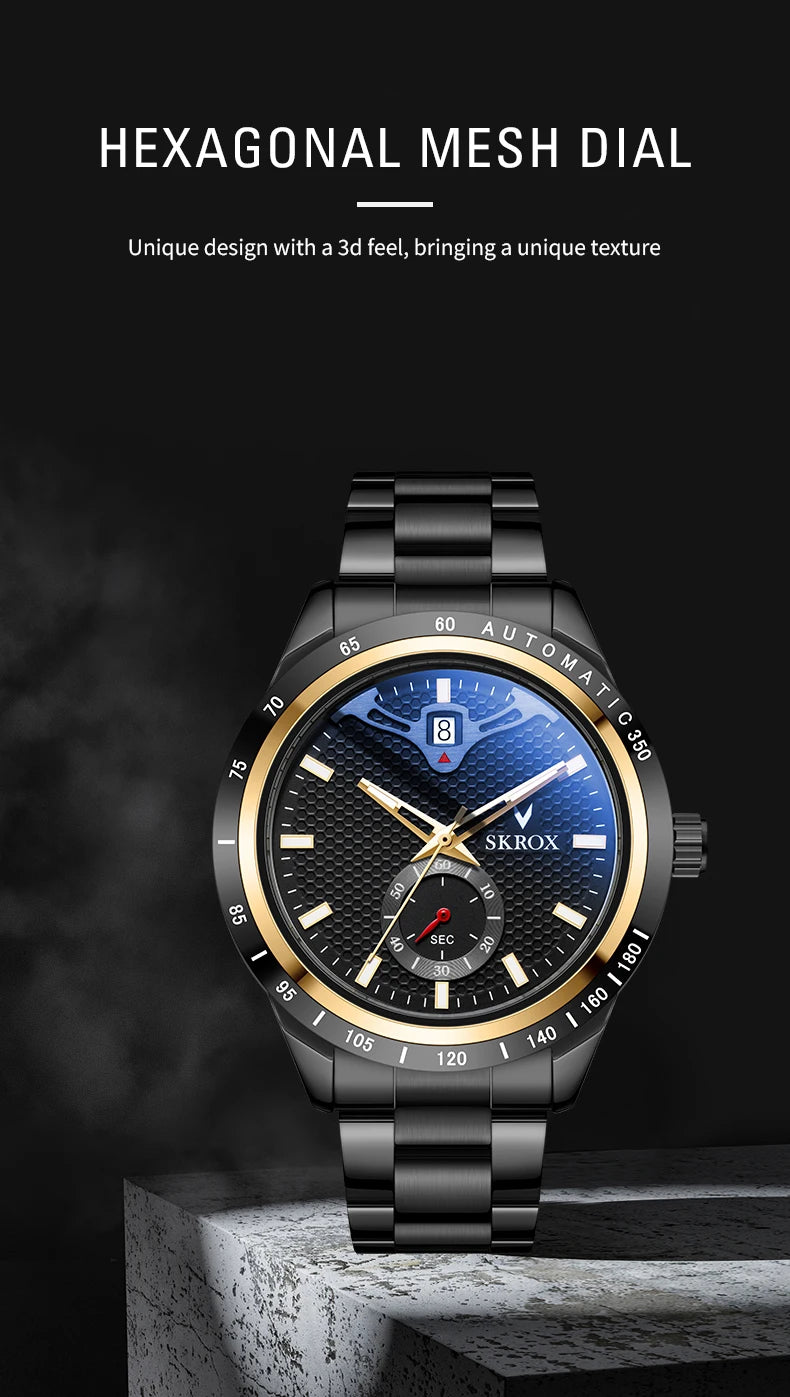SKROX Luxury Sapphire Stainless Steel Automatic Movement Mechanical Clockwork Man Watch Military Waterproof Men's Wrist Watches