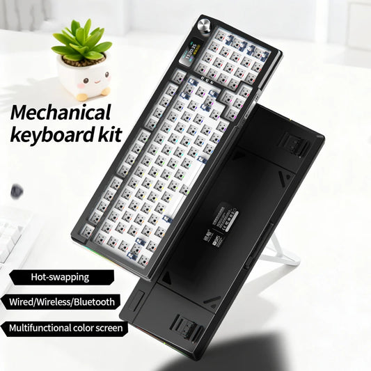 Kit de teclado YINDIAOY95 Hotswap com ecrã TFT, retroiluminação RGB completa, 2.4GHz, Bluetooth sem fios, teclado mecânico DIY personalizado