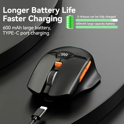 Rato Bluetooth sem fios, ecrã inteligente, botão silencioso de modo duplo, bateria de lítio de 600mAh, rato de escritório para tablet e portátil