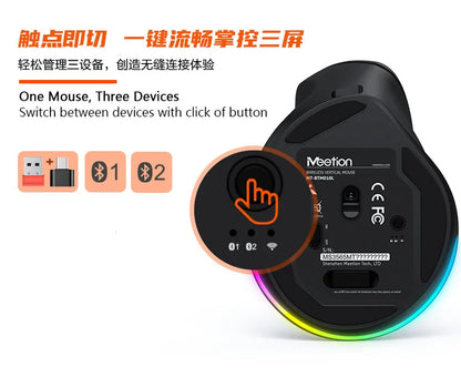 iMice Left Hand Wireless Mouse Bluetooth Ergonomic Mouse, Rechargeable Silent Vertical Mouse, 2400 DPI Bluetooth & 2.4G Wireless Mouse for PC, Laptop & MacBook