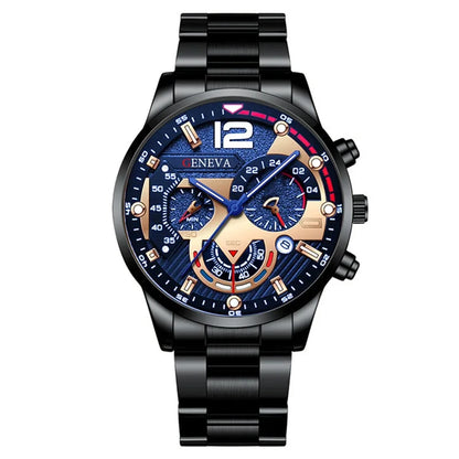 GENEVA Men's Creative  Six-Pin Watch Alloy Steel Band Quartz Watch Men Watch New Luxury  Men's Quartz WristWatch