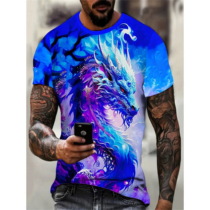 Dragon Phoenix Pattern T-Shirt For Men Animal 3D Printed Tees Summer Casual Short Sleeve O-Neck Oversized Street T Shirts Tops