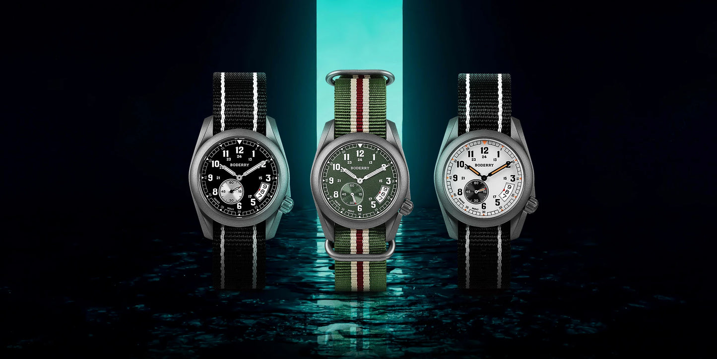 Boderry Field Watch Titanium Quartz Watches VOYAGER 38 Mens 100M Waterproof Clock Military Sport Luminous Business Wristwatch