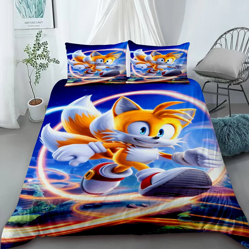 Sonic Cartoon Duvet Cover for Kids – Cool Anime Bedding Set – Duvet Cover Bedroom Decor (Queen & King Sizes) – For Kids & Teens