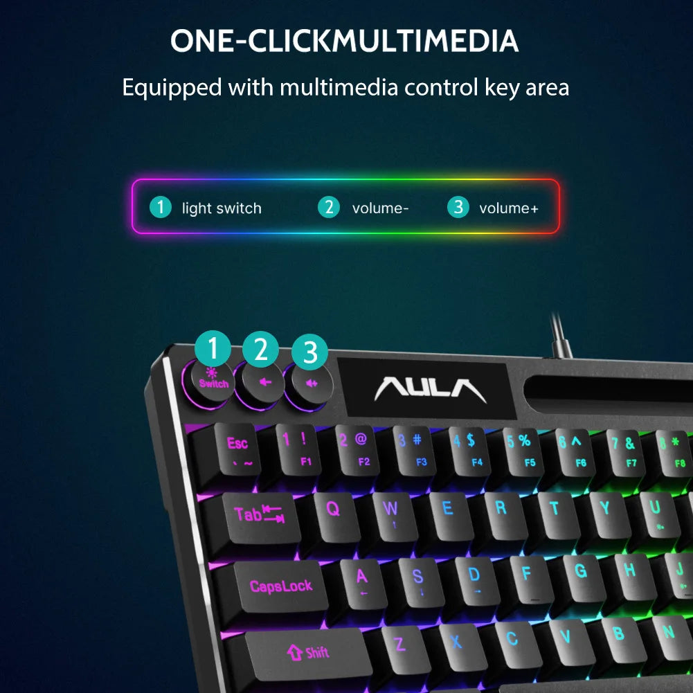 AULA F3061 Wired RGB Gaming Keyboard Membrane Keyboard 60% Gamer PC Keyboard USB Cute Keyboard