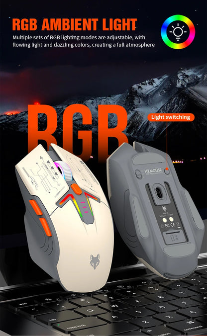 Rato XUNSVFOX H2 sem fios Bluetooth de modo duplo, iluminação RGB, para portátil, gaming e escritório, com carregamento magnético