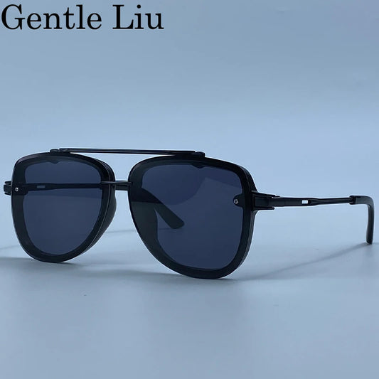 Oversized Pilot Oval Sunglasses Men 2026 Luxury Brand Designer Double Bridge Sun Glasses Vintage Metal Frame Driving Eyewear