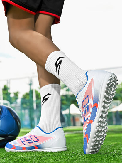 Breathable TF Soccer Shoes Men Women Kids PU+Fabric Non-Slip Wear-Resistant Rubber Sole Training Shoes