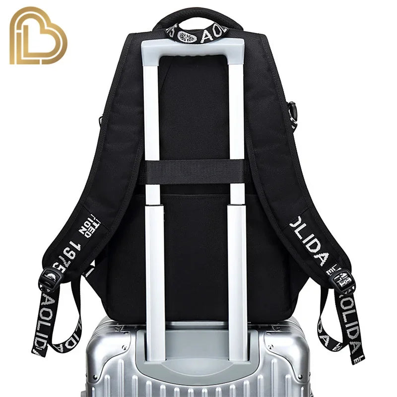 Mochila Red Jade F-Fortnited Battle Royale com carregamento USB, figuras anime e compartimento para material escolar para estudantes