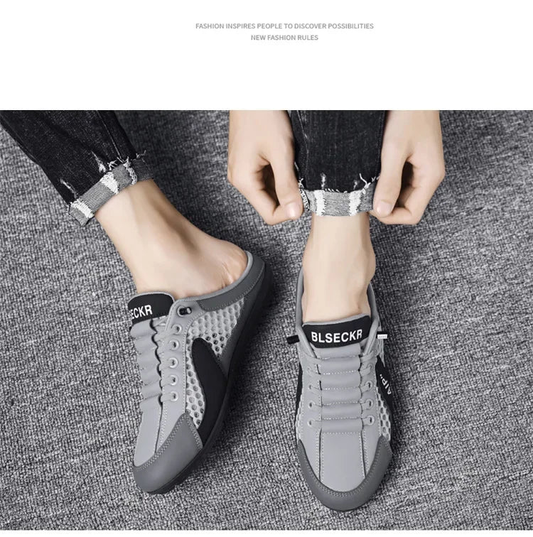 Men's Slip-On Lace-Up Casual Sports Shoes Breathable Mesh Unisex Spring Autumn Season Low Cut Flat Footwear Quick Easy Wear