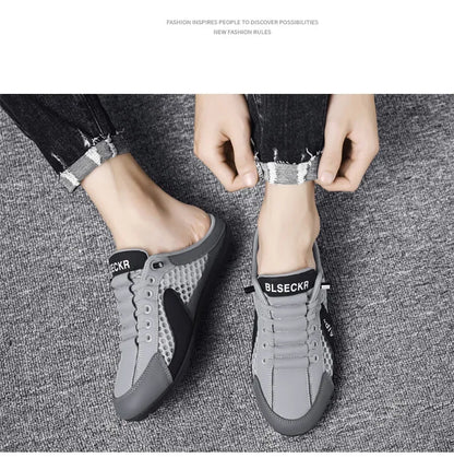 Men's Slip-On Lace-Up Casual Sports Shoes Breathable Mesh Unisex Spring Autumn Season Low Cut Flat Footwear Quick Easy Wear
