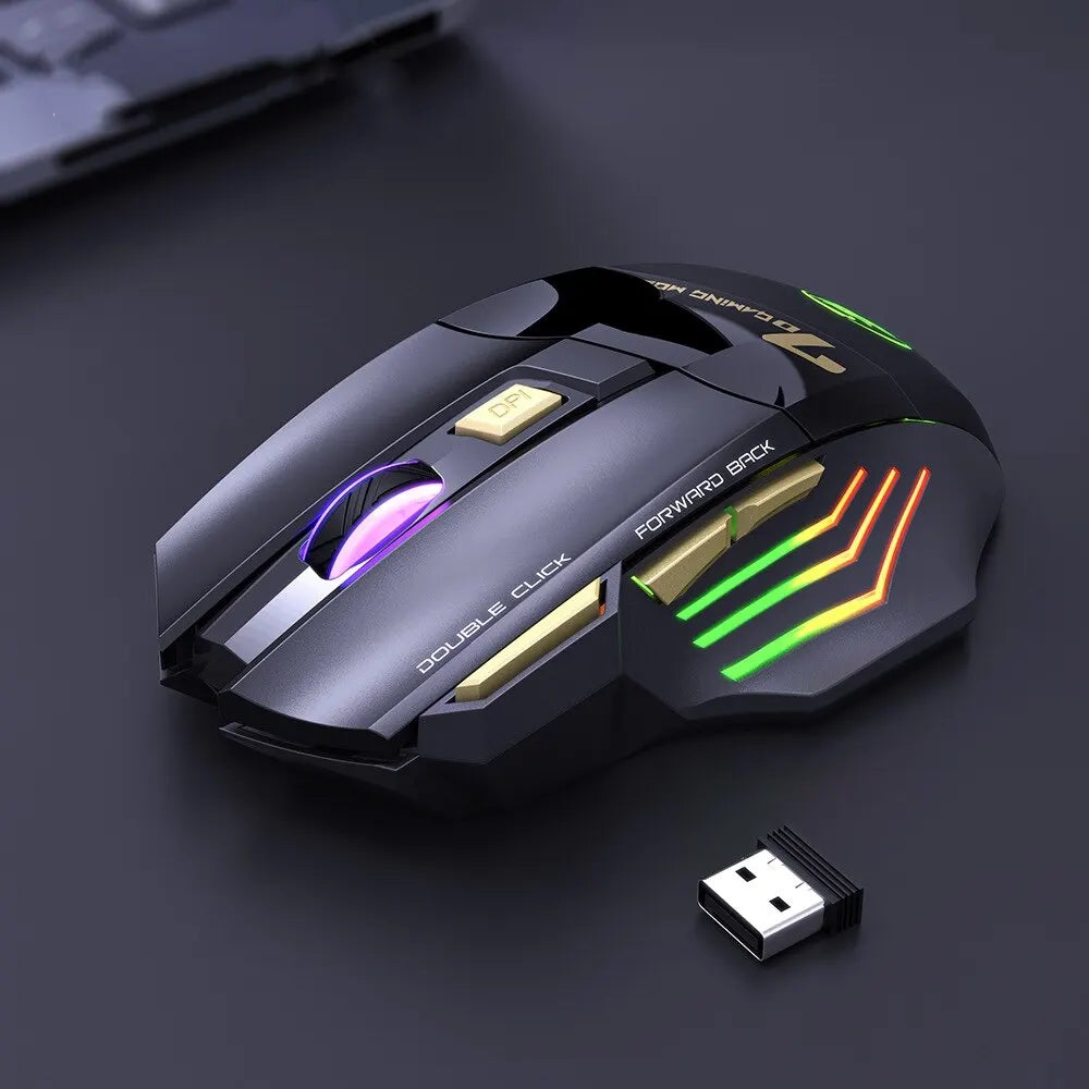 Rato Gaming Sem Fios USB IMICE GW-X7 3200DPI Modo Duplo Recarregável 7 Teclas 2.4Ghz Rato Silencioso Bluetooth LED Respirante de 7 Cores