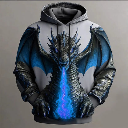 Men's 3D Printed Dragon Clan Golden Dan Pattern Hooded Sweatshirt Casual Polyester Autumn and Winter Casual Clothing