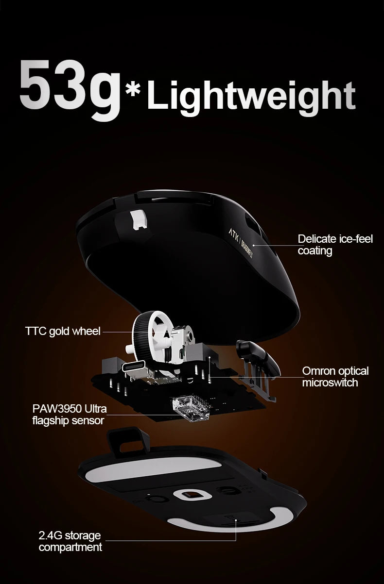 ATK Dragonfly A9 Ultra Wireless Gaming Mouse PAW3950, Tri-Mode 8K Gaming Mouse, Ultra-Lightweight Ergonomic Esports Mouse for FPS Gaming