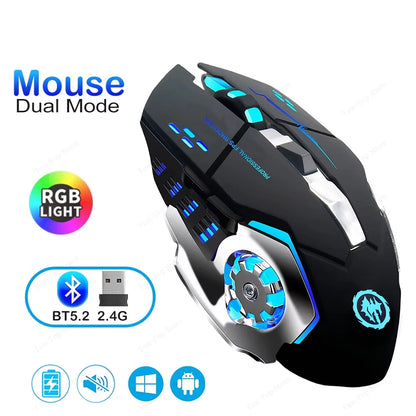 Mysz KEBIDUMEI Dual-Mode Bluetooth 5.2 2.4G, bezprzewodowa mysz gamingowa RGB, ładowalna cicha mysz 3600 DPI do laptopa