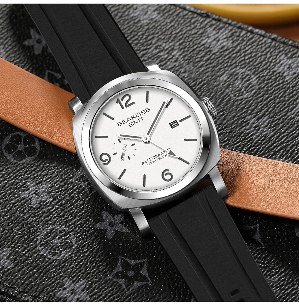 SEAKOSS GMT Men‘s Diving Automatic Mechanical Watches Seagull ST2557 Movement 316L Super Luminous Calendar 10Bar Reloj Homber