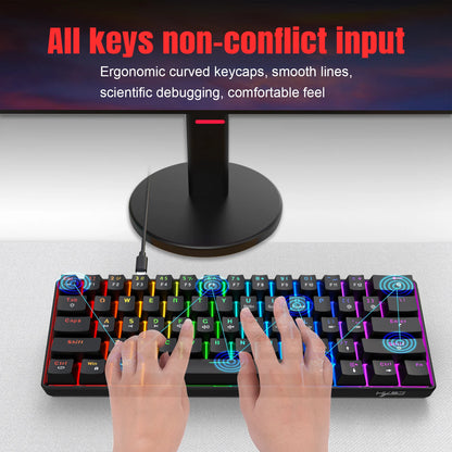 RK61 Wired 60% Mechanical Gaming Keyboard RGB Backlit 61 Keys Ultra-Compact Hot Swappable Red Switch Provides a Smooth
