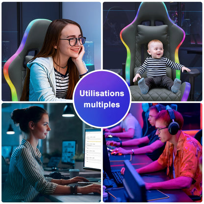 Ergonomic Office Chair with Lumbar Massage, LED RGB Ambient Lighting, and Reclining Backrest, for Home Offices