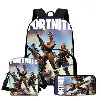 Conjunto de Mochila Fortnite Cartoon de 3 Peças Unissexo para Rapazes e Raparigas, Mochila com Bolso Frontal, Mala a Tiracolo e Estojo, Presente Ideal