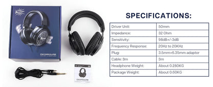 Auscultadores Linsoul Kiwi Ears Ellipse de nível de estúdio, abertos, com driver dinâmico e cabo destacável, headset Hi-Fi circum-aural com fios e graves potentes