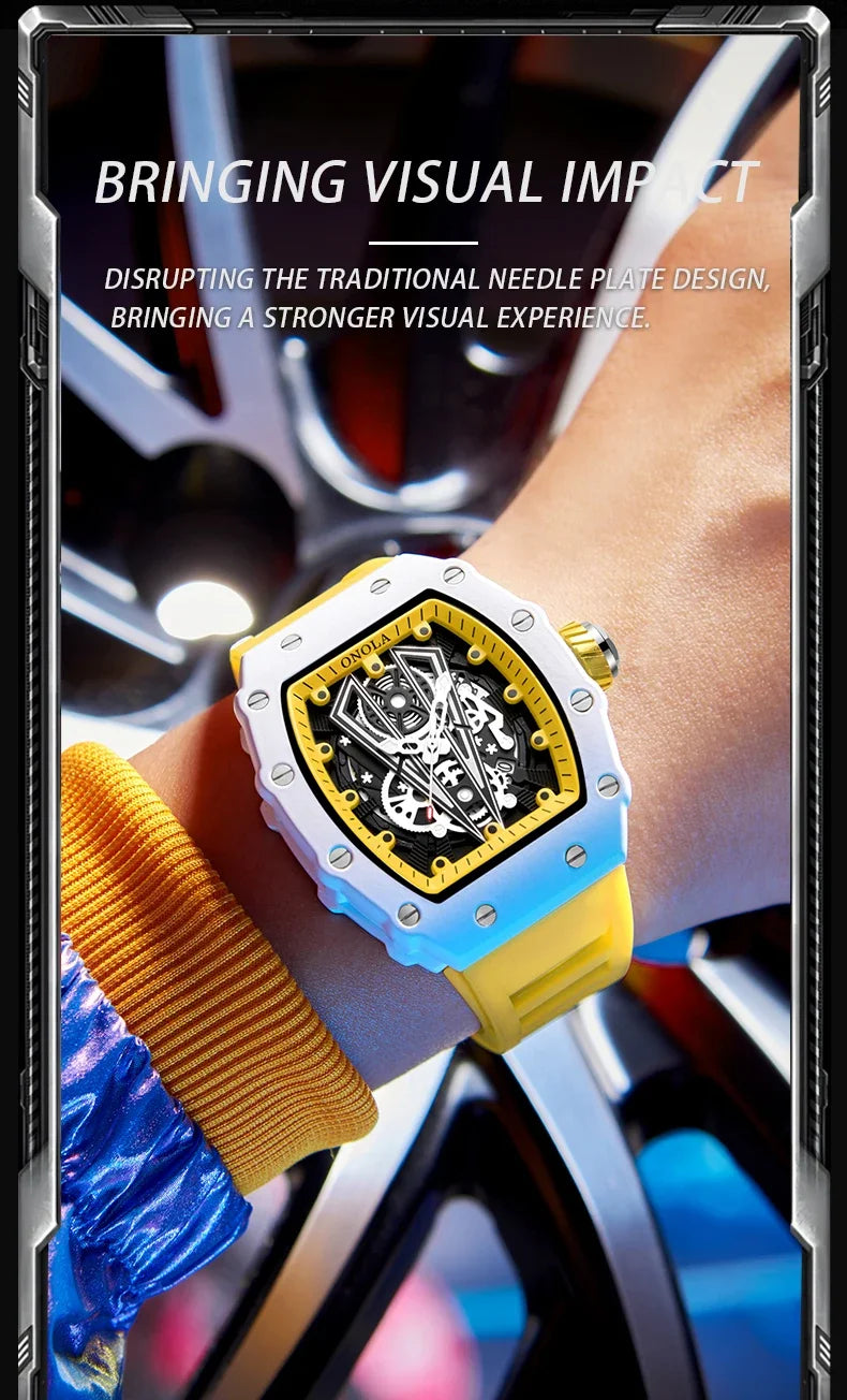 Gift Box Watches for Man ONOLA 3826W Trend White Men Watch Tonneau Calendar Waterproof Silicone Strap Relogios Masculino