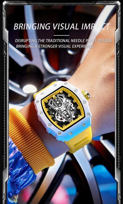 Gift Box Watches for Man ONOLA 3826W Trend White Men Watch Tonneau Calendar Waterproof Silicone Strap Relogios Masculino