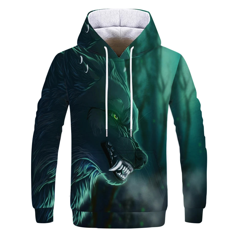 New Fashion Animal 3D Printed Hoodie Men and Women Personalized Design Sweatshirt Snow Double Wolf Harajuku Oversized Hoodie
