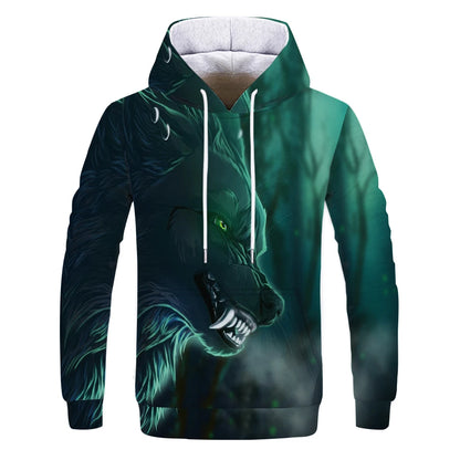 New Fashion Animal 3D Printed Hoodie Men and Women Personalized Design Sweatshirt Snow Double Wolf Harajuku Oversized Hoodie