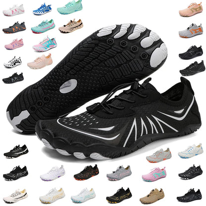 Novos sapatos aquáticos 2025 barefoot para praia e desporto, sapatos de natação antiderrapantes de alta qualidade, sapatos desportivos casuais de cinco dedos unissexo