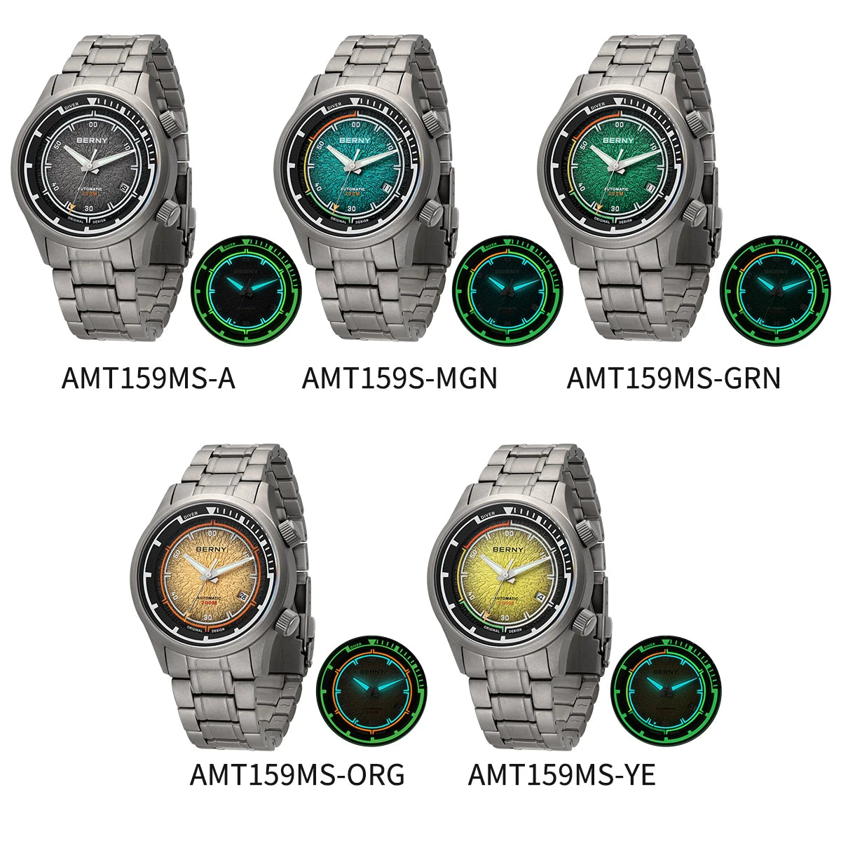 BERNY Automatic Diving Watches for Men Full Titanium Lightweight Super Luminous Mechanical Men's Diver Watch 20ATM Sapphire