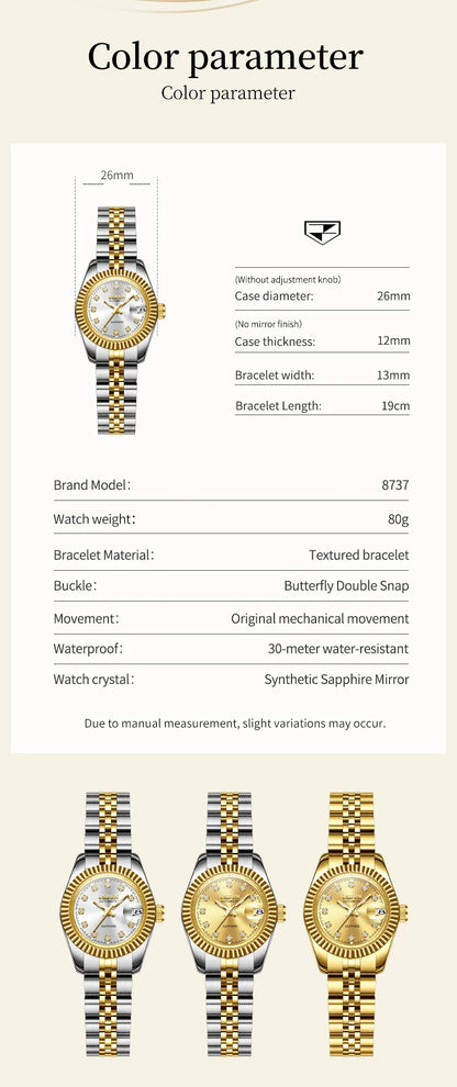 JSDUN 8737 Women Watches High Quality Luxury Elegant Original Mechanical Watch Small Dial Ladies Watch Steel Strap Gifts Box