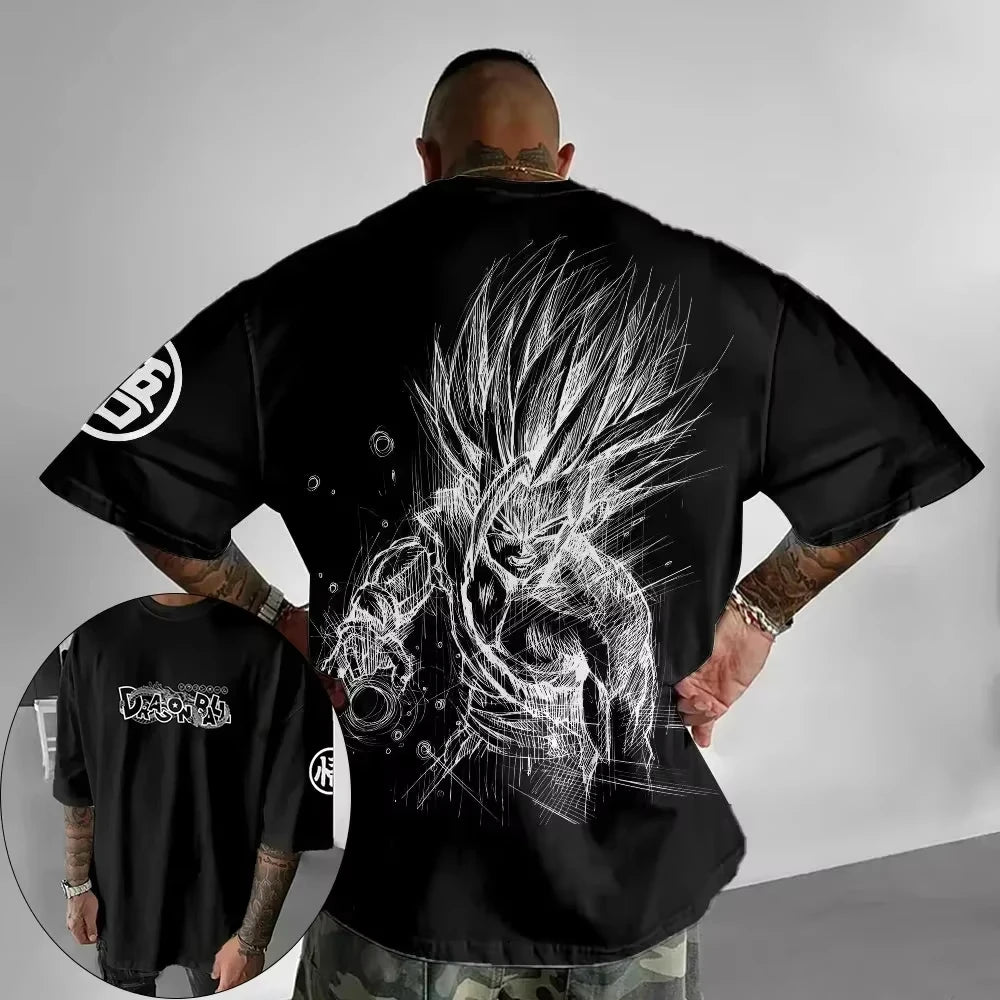 Summer 2026 Dragon Ball oversized T-shirt with power cord, Little Goku, artistic print, neutral casual Y2K