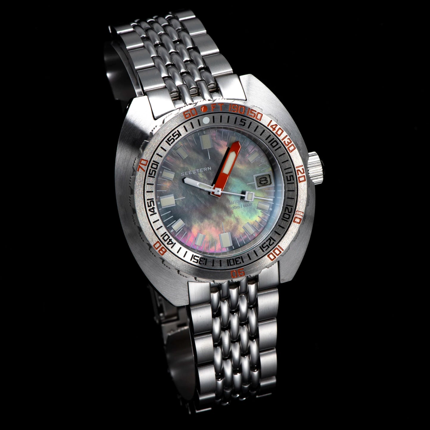 SEESTERN Men Diving Watch Automatic Luminous Date Waterproof Turn Bracelet Wristwatches Retro SUB300T Mechanical Sapphire Glass