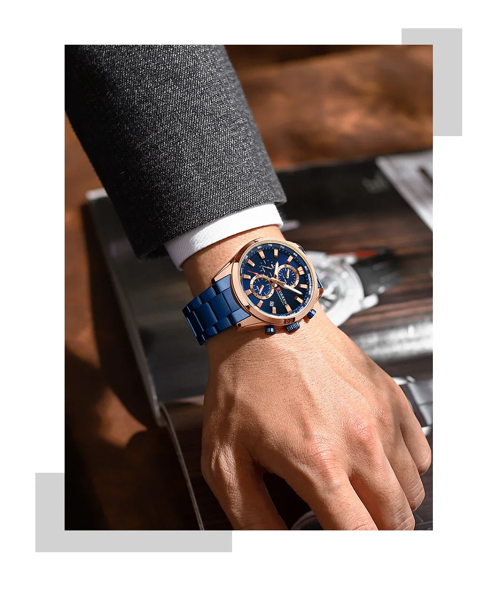 CURREN Quartz Chrono Sport Watch Brands for Men - Stainless Steel Bracelet and Multifunctional Dial