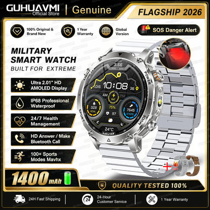 2026 TANK Ultra New 1400mAh Big Battery Smart Watch Men GPS path Sport Flashlight BT Call Waterproof Outdoor Military Smartwatch