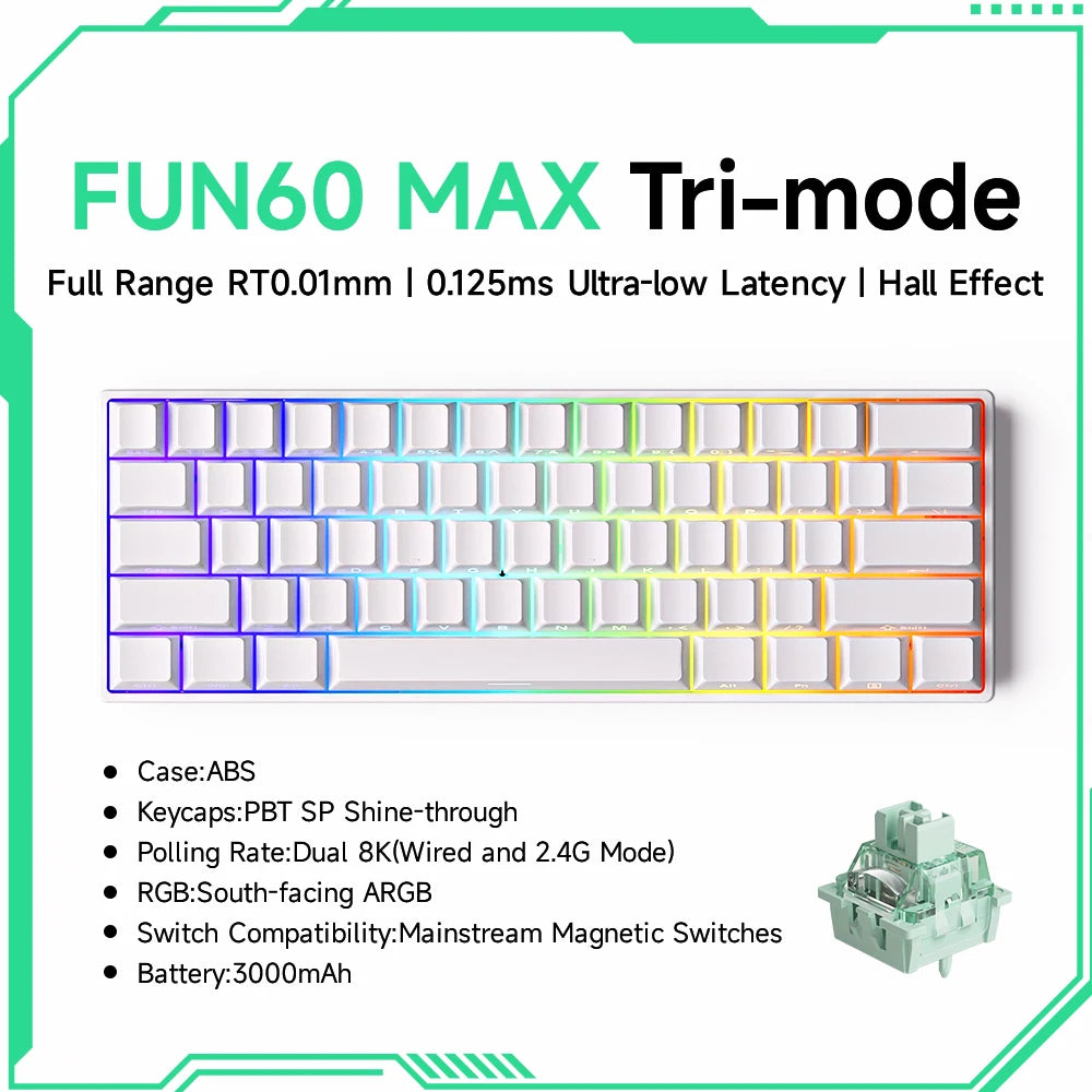 Akko MonsGeek FUN60 mechanische Tastatur mit Magnetschaltern, 60% Gaming-Tastatur, Rapid Trigger 0.01mm, 8K, ARGB, HE/TMR, Custom Keyboard