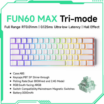 Akko MonsGeek FUN60 mechanische Tastatur mit Magnetschaltern, 60% Gaming-Tastatur, Rapid Trigger 0.01mm, 8K, ARGB, HE/TMR, Custom Keyboard
