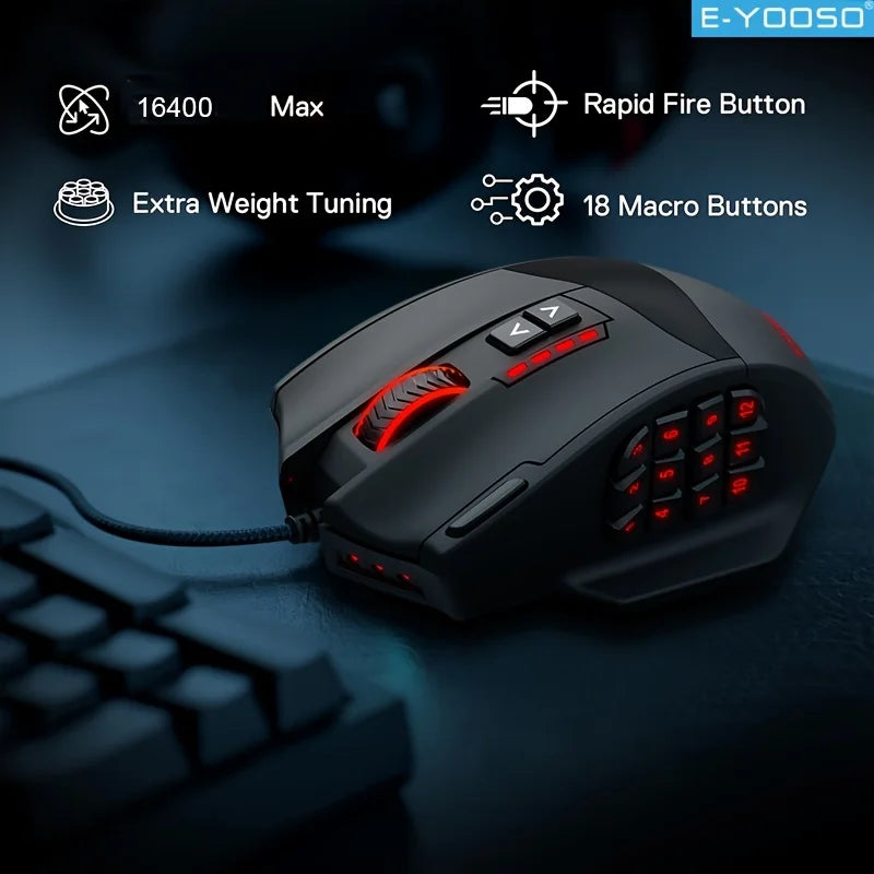 E-YOOSO RGB Wired Gaming Mouse 16400 DPI Ergonomic Gaming Mouse with Programmable Macro, Optical RGB Gaming Mouse for PC, Laptop & Office