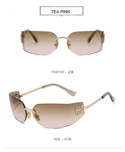 New Frameless Curved Metal Square Sunglasses Women Rimless Cutting Personality Glasses Fashion Brand Design Y2K Punk Sun Glasses