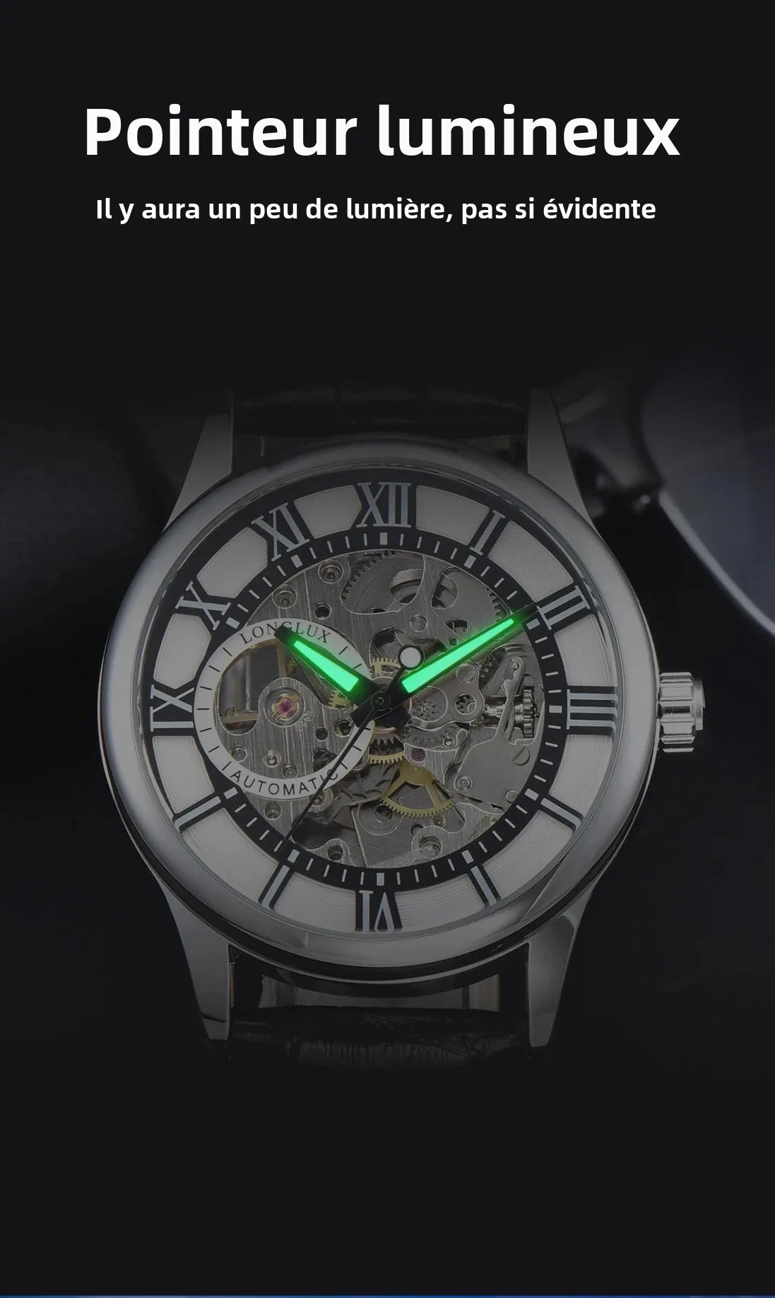 LONGLUX automatic watch rome wholesale mechanical wristwatches waterproof hollow leather mens watch men gift
