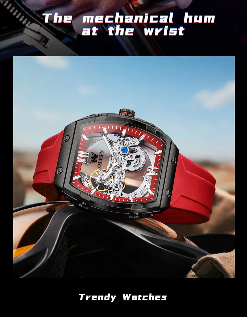  OLEVS Automatic Men Watch White Rubber Strap Mechanical Tourbillon Watches Men Luminous Watches Waterproof