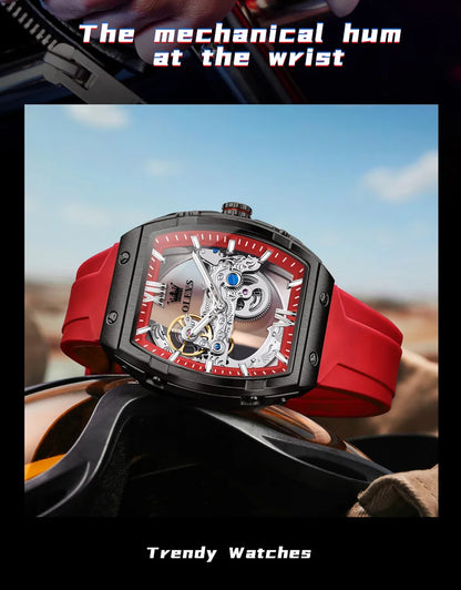  OLEVS Automatic Men Watch White Rubber Strap Mechanical Tourbillon Watches Men Luminous Watches Waterproof